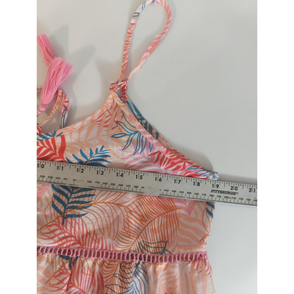 America & Beyond Tropical Palm Leaf Tiered Maxi Dress Pom Pom Hem Pink XL - Picture 5 of 9